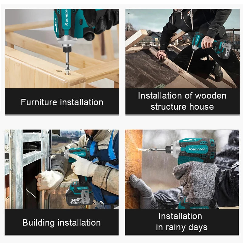 Kamolee 588Nm Cordless Electric Impact Brushless Wrench 5 Speed Screwdriver Power Tool 1/4" with 3 LED Light for 18V 21V Battery