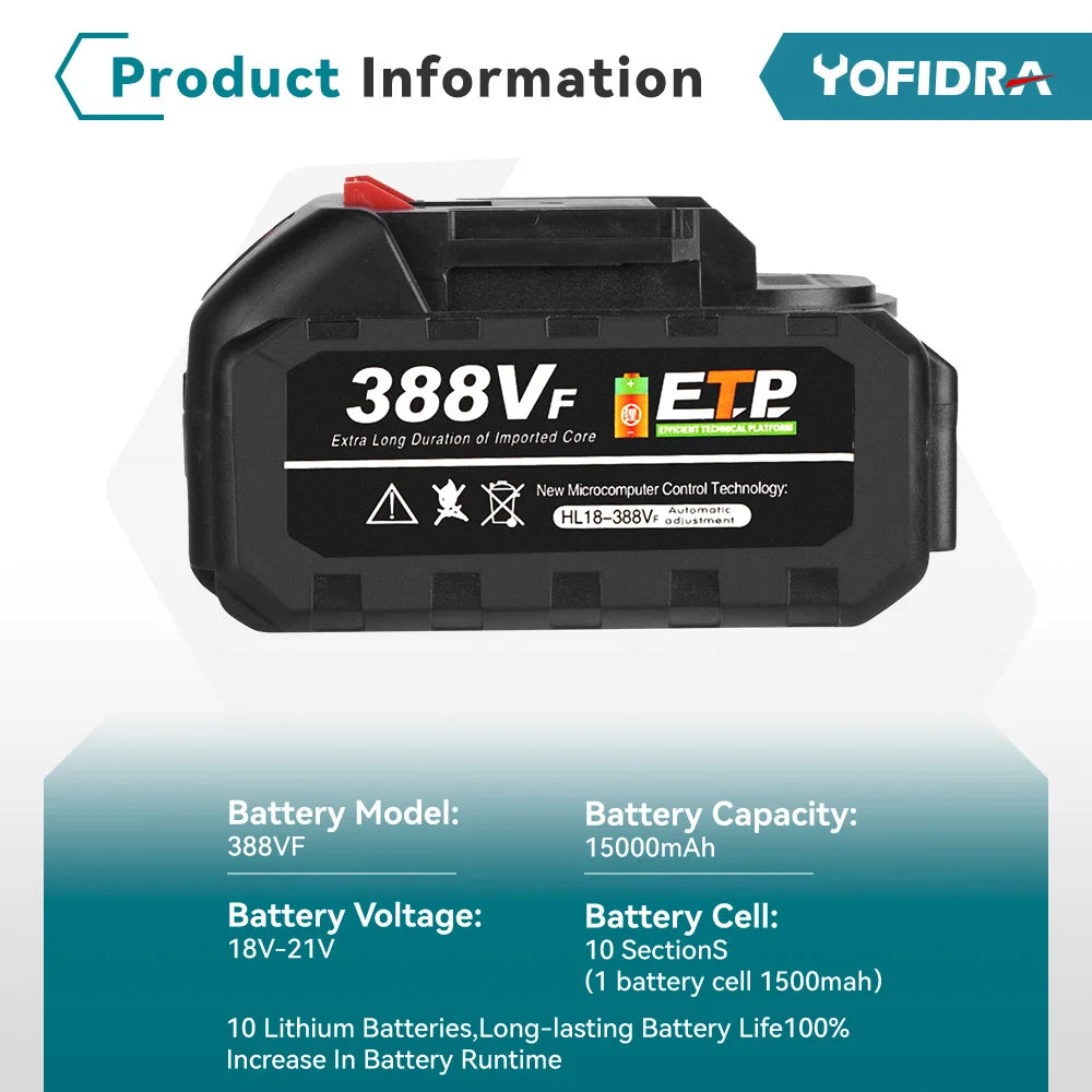 YOFIDRA 26MM Brushless Electric Hammer Drill 1680W Cordless Multifunctional Rotary Hammer Drill Tool For Makita 18V Battery Pin