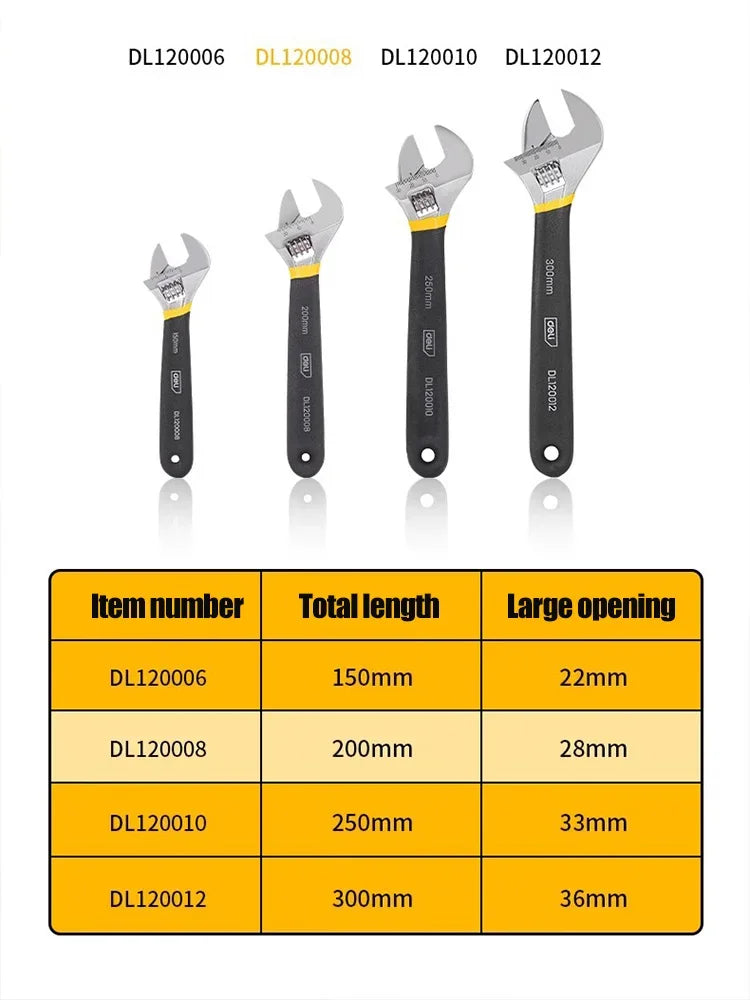 Deli Adjustable Wrench Car Bicycle Wrenchs Dip Plastic Carbon Steel Universal Spanner Mechanical Workshop Hand Repair Tools