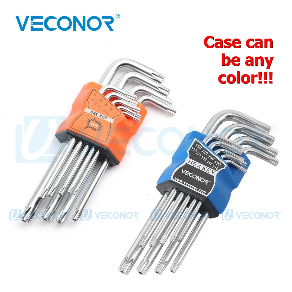 9 Pcs Set Durable Metric Torx Chrome Vanadium Key Star Wrench Tool Screwdriver T10 T15 T20 T25 T27 T30 T40 T45 T50