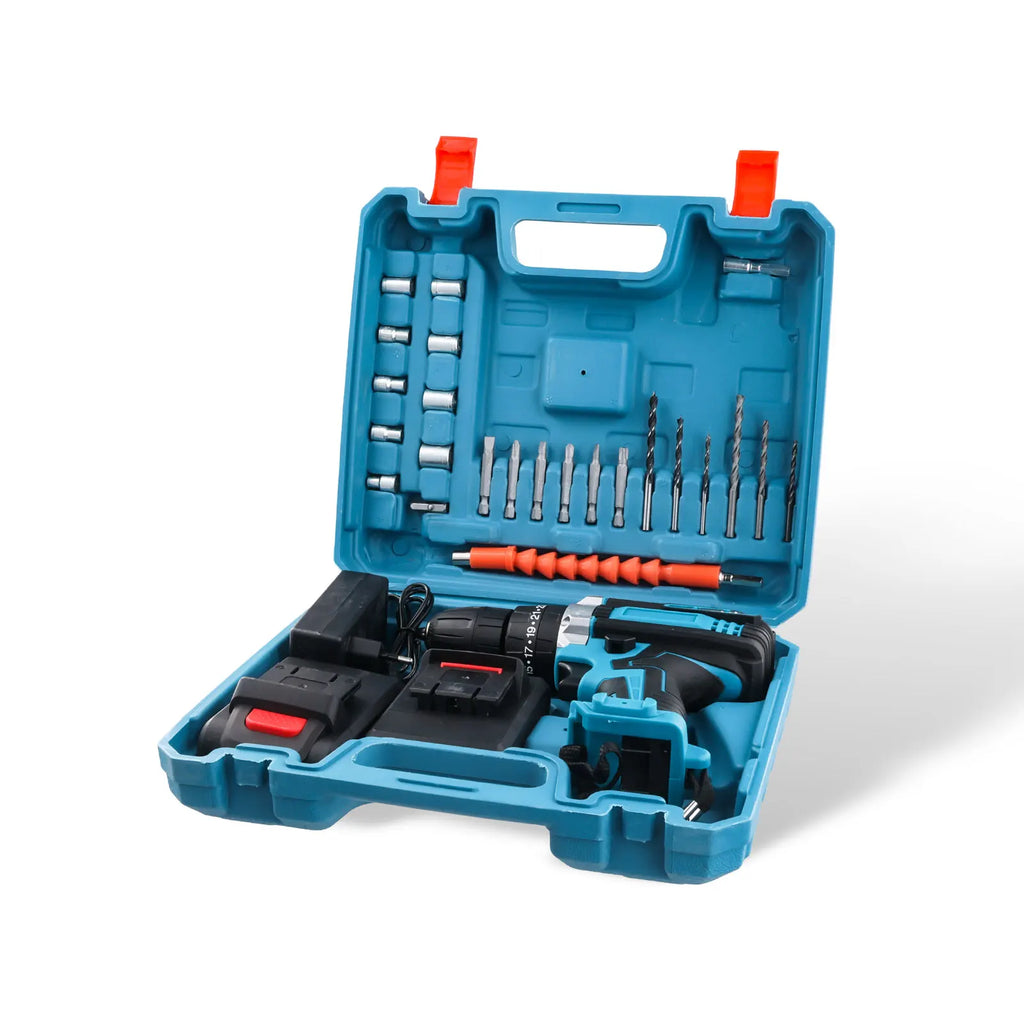 21V Cordless Brush Drill Driver with Impact Function Rotary Hammer 2-Speed Hammer Drill Electric Screwdriver Set With 2 Battery