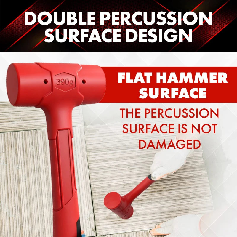 Double-sided rubber hammer, heavy-duty rubber hammer, with insulated handle and non-slip grip, non-elastic mounting hammer.
