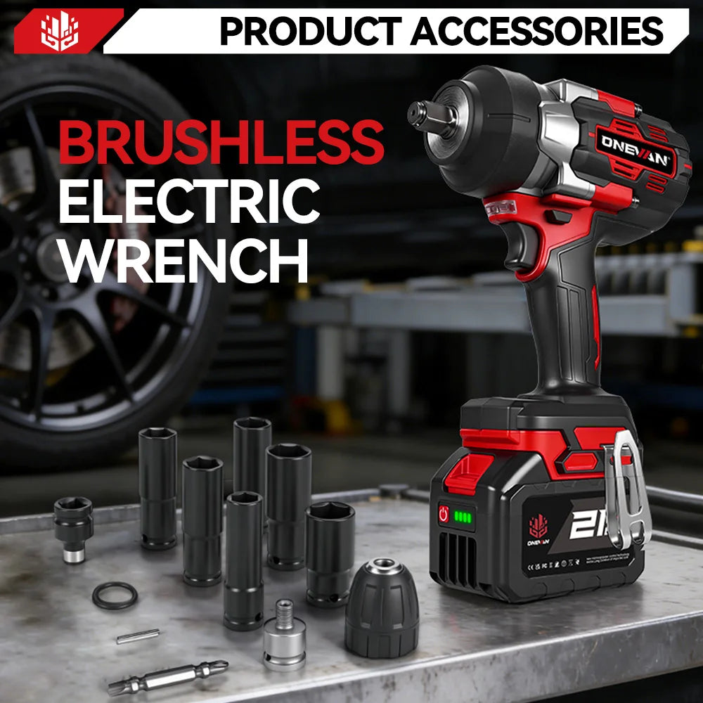 ONEVAN 2800N.M 2800W Brushless Electric Impact Wrench 1/2 Inch Cordless Wrench Screwdriver Power Tool For Makita 18V Battery Pin