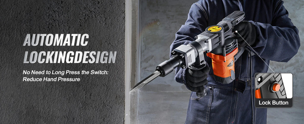 SucceBuy 1400 W Demolition Jack Hammer Electric Jackhammer Heavy Duty 2900 BPM Concrete Breaker 2 pcs Chisels Bits Chipping