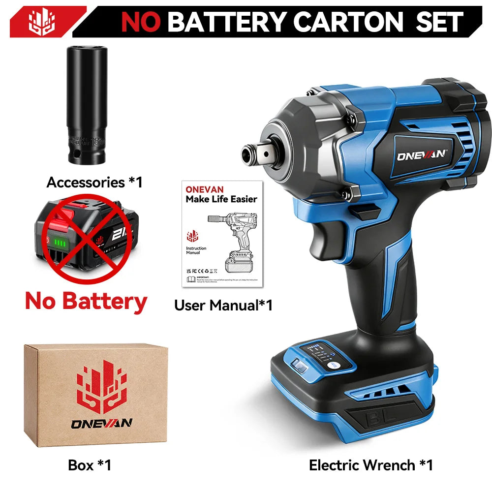 ONEVAN 1200N.M Brushless Electric Impact Wrench 1/2inch Cordless Torque Wrench Screwdriver Power Tool For Makita 18V Battery Pin
