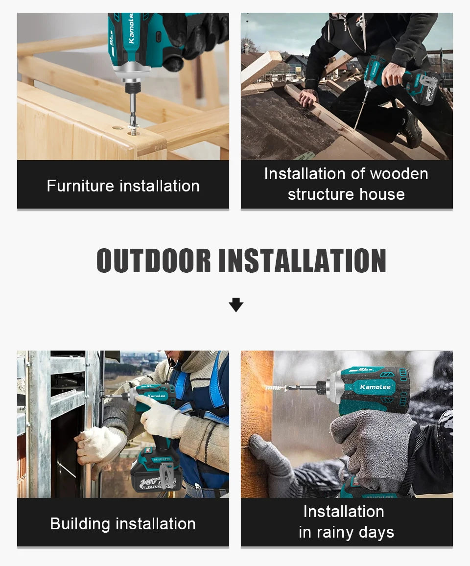 Kamolee 588Nm Cordless Electric Impact Brushless Wrench 5 Speed Screwdriver Power Tool 1/4" with 3 LED Light for 18V 21V Battery