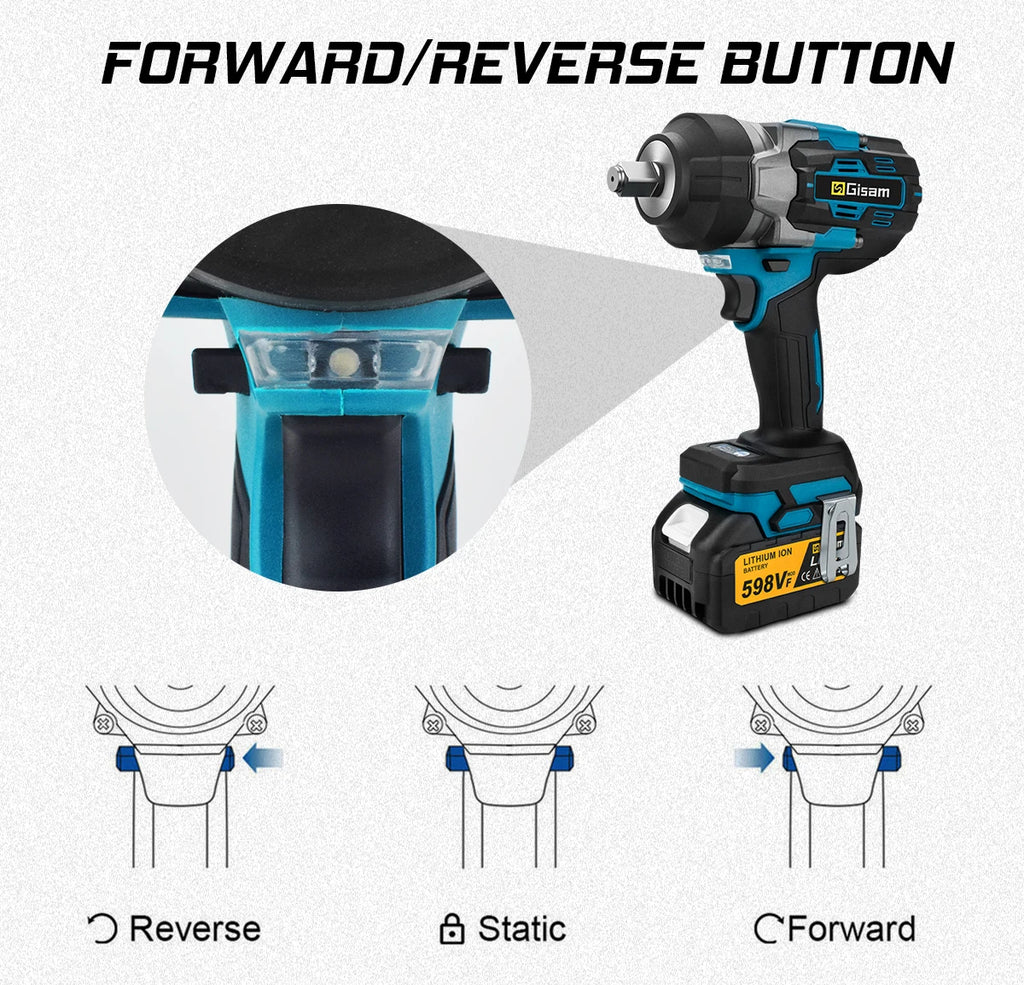 Gisam 2800N.M Brushless Electric Wrench 1/2 Inch Impact Wrench Electirc Screwdriver Drill Compatible with Makita 18V Battery Pin