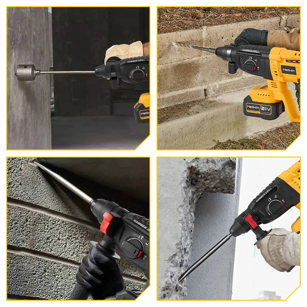 MELLWIN 3 in 1 Brushless Electric Hammer Drill Multifunction Impact Hammer for Steel Concrete Wood For Makita 18V Battery Pin