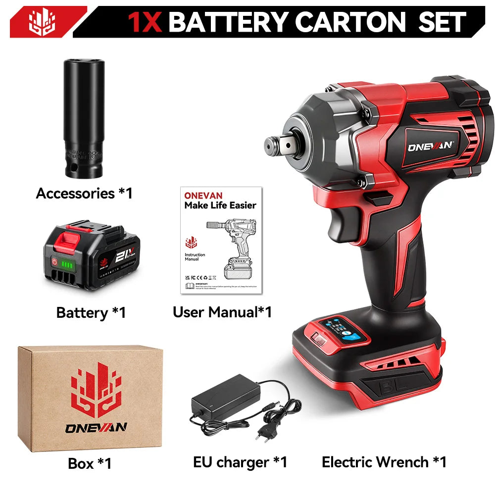 ONEVAN 1200N.M Brushless Electric Impact Wrench 1/2 inch Cordless Screwdriver Wrench Power Tool For Makita 18V Battery Pin