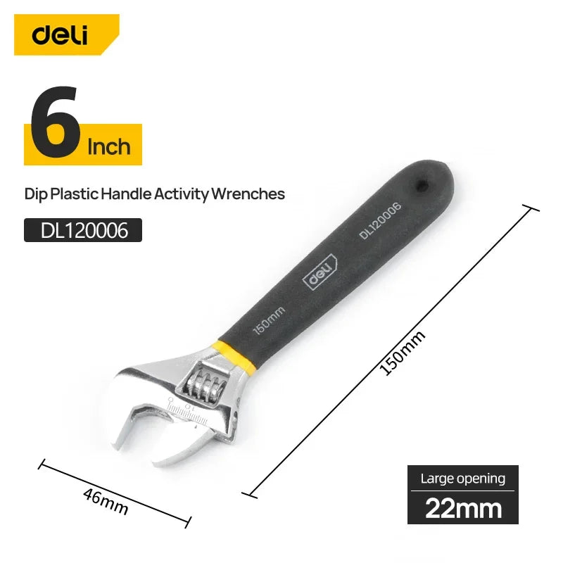 Deli Adjustable Wrench Car Bicycle Wrenchs Dip Plastic Carbon Steel Universal Spanner Mechanical Workshop Hand Repair Tools