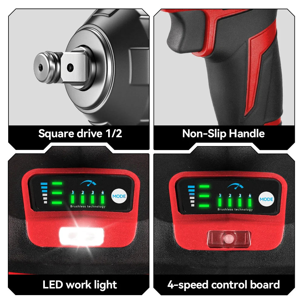 ONEVAN 1200N.M Brushless Electric Impact Wrench 1/2 inch Cordless Screwdriver Wrench Power Tool For Makita 18V Battery Pin