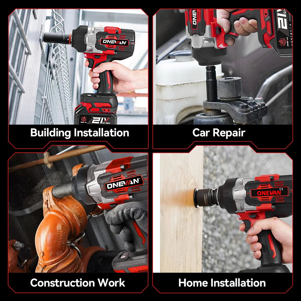 ONEVAN 2800N.M 2800W Brushless Electric Impact Wrench 1/2 Inch Cordless Wrench Screwdriver Power Tool For Makita 18V Battery Pin