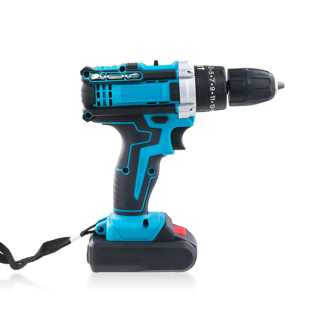 21V Cordless Brush Drill Driver with Impact Function Rotary Hammer 2-Speed Hammer Drill Electric Screwdriver Set With 2 Battery