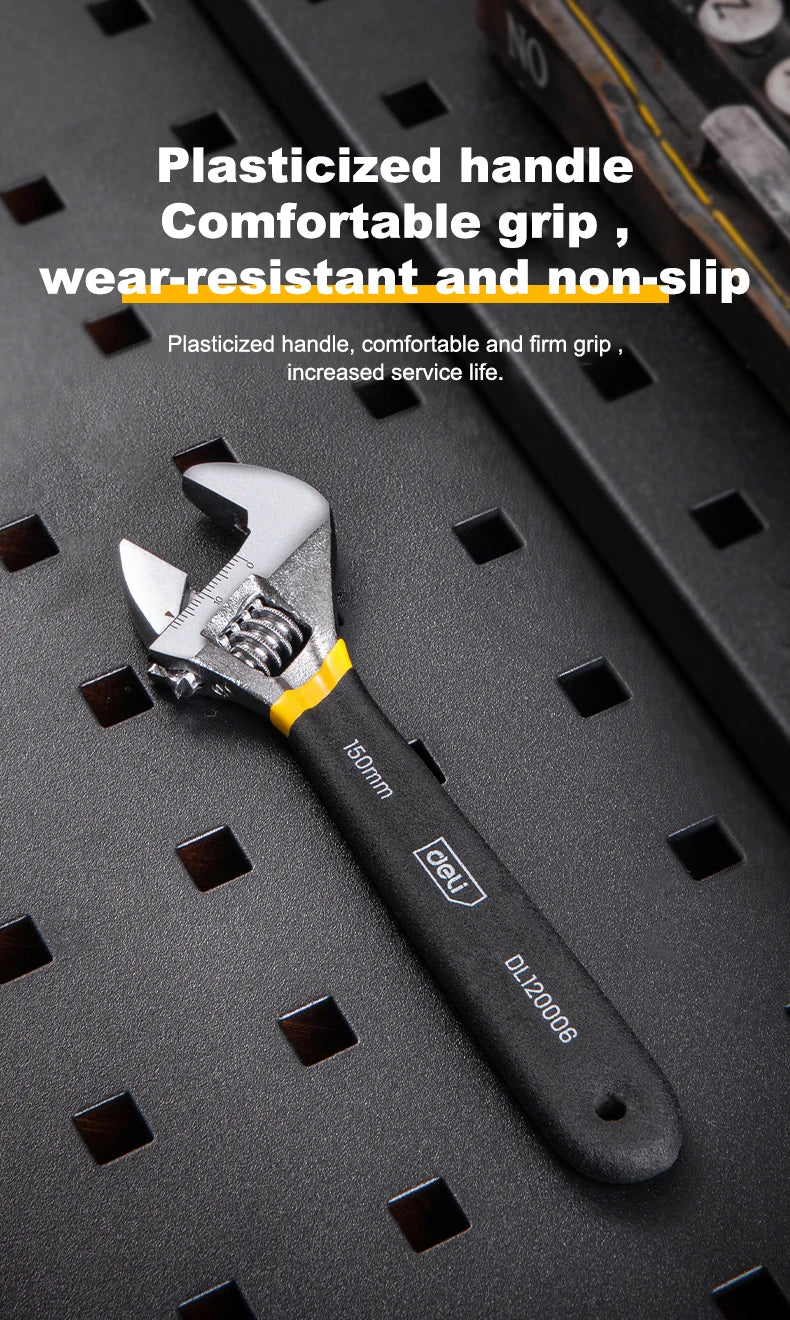 Deli Adjustable Spanner PVC Coated Handle Stainless Steel Universal Spanner Hand Tool 6 8 Inch Household Multifunctional  Wrench