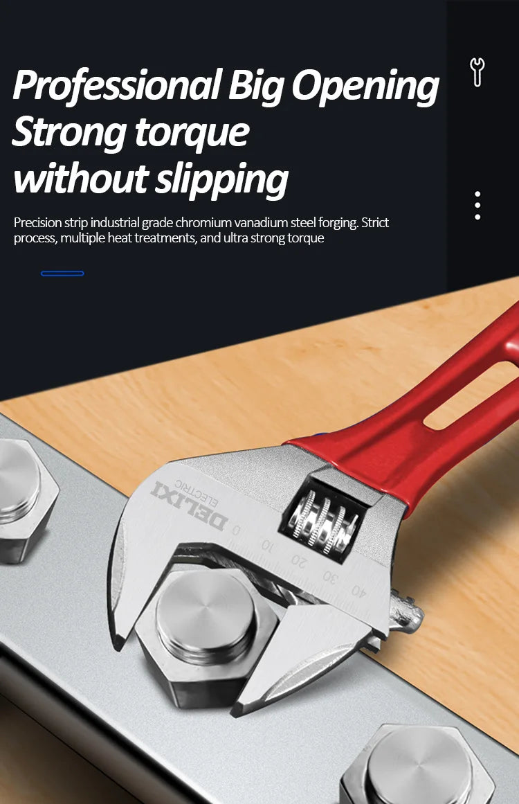DELIXI ELECTRIC Short Handle Wrench，Big Opening Ratchet Wheel Adjustable Bathroom Wrench，for MaintainingBathroomPiping Facilitie