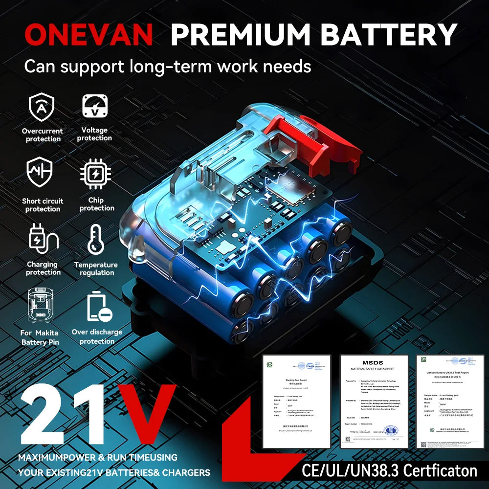 ONEVAN 27MM Brushless Electric Hammer Impact Drill Cordless Multifunction Rotary Hammer Power Tool For Makita 18V Battery Pin