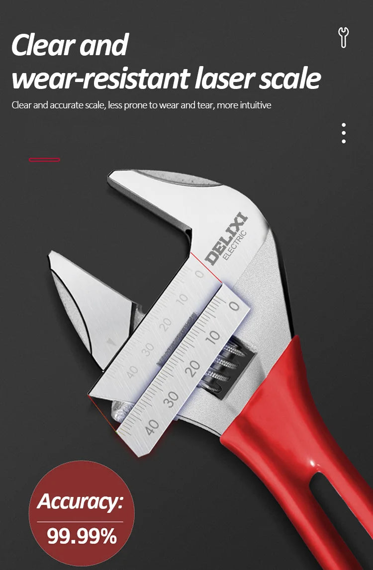 DELIXI ELECTRIC Short Handle Wrench，Big Opening Ratchet Wheel Adjustable Bathroom Wrench，for MaintainingBathroomPiping Facilitie