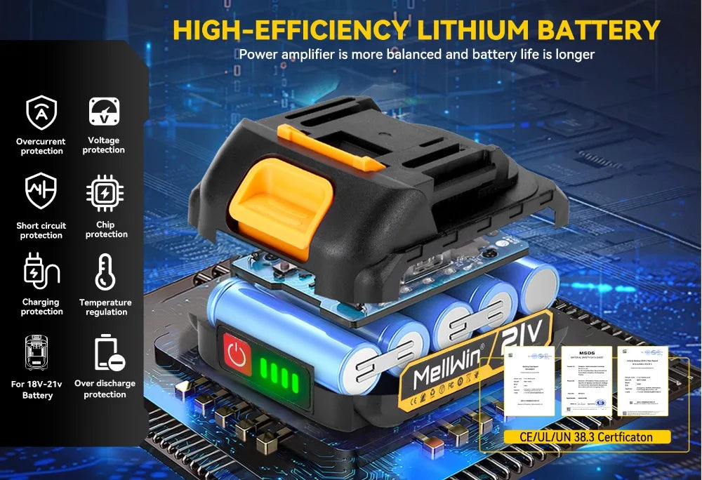 MELLWIN 3 in 1 Brushless Electric Hammer Drill Multifunction Impact Hammer for Steel Concrete Wood For Makita 18V Battery Pin