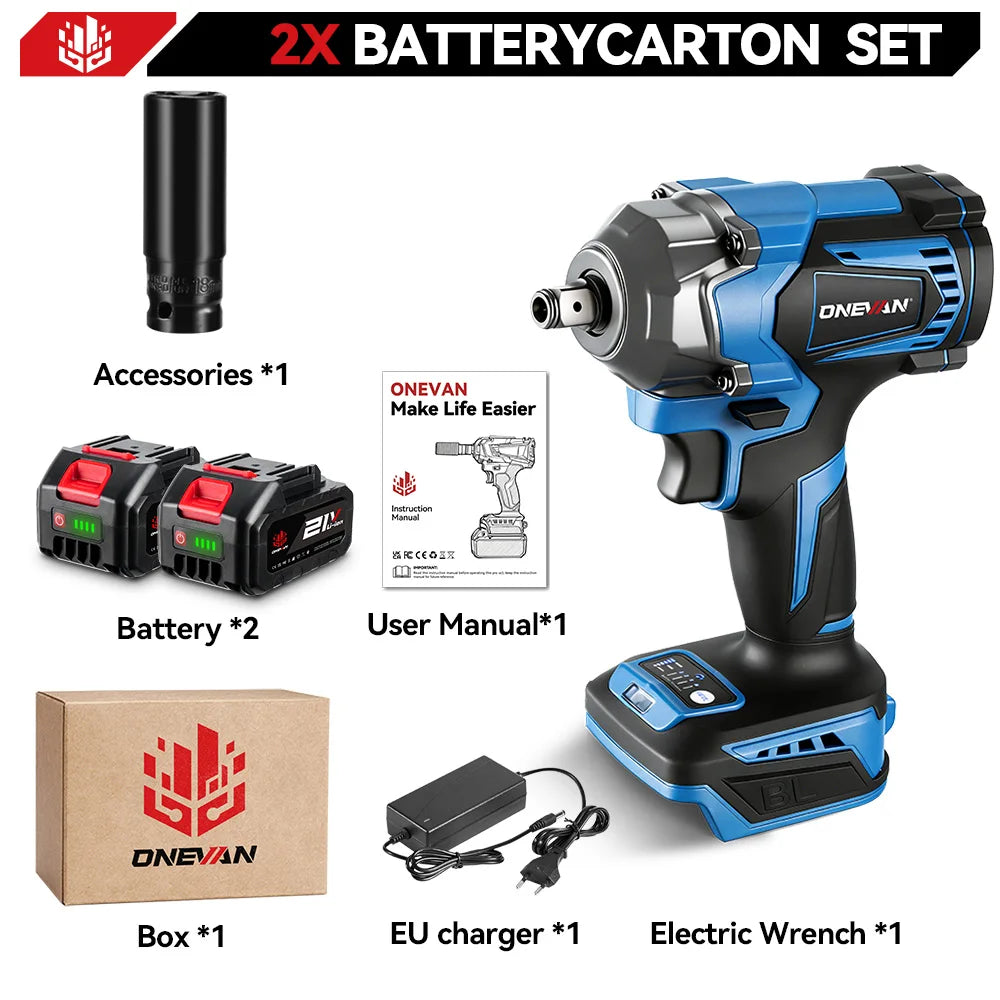 ONEVAN 1200N.M Brushless Electric Impact Wrench 1/2inch Cordless Torque Wrench Screwdriver Power Tool For Makita 18V Battery Pin