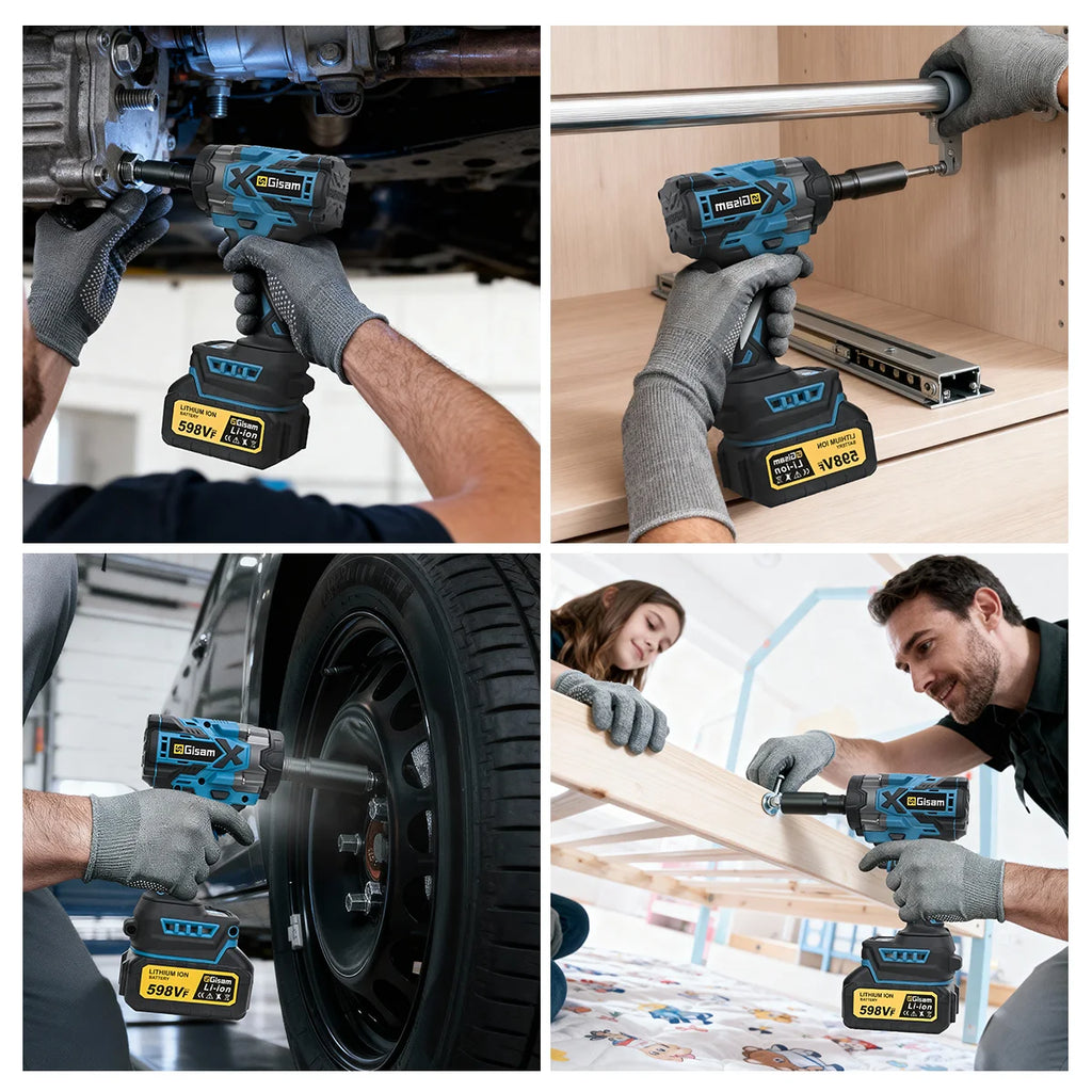 Gisam 900N.M Brushless Electric Wrench 1/2 Inch Impact Wrench Electirc Screwdriver Drill Compatible with Makita 18V Battery Pin