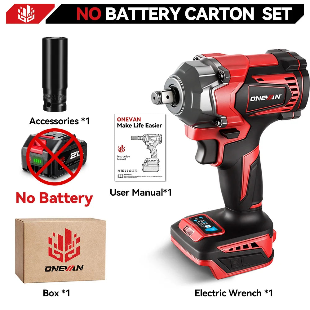 ONEVAN 1200N.M Brushless Electric Impact Wrench 1/2 inch Cordless Screwdriver Wrench Power Tool For Makita 18V Battery Pin