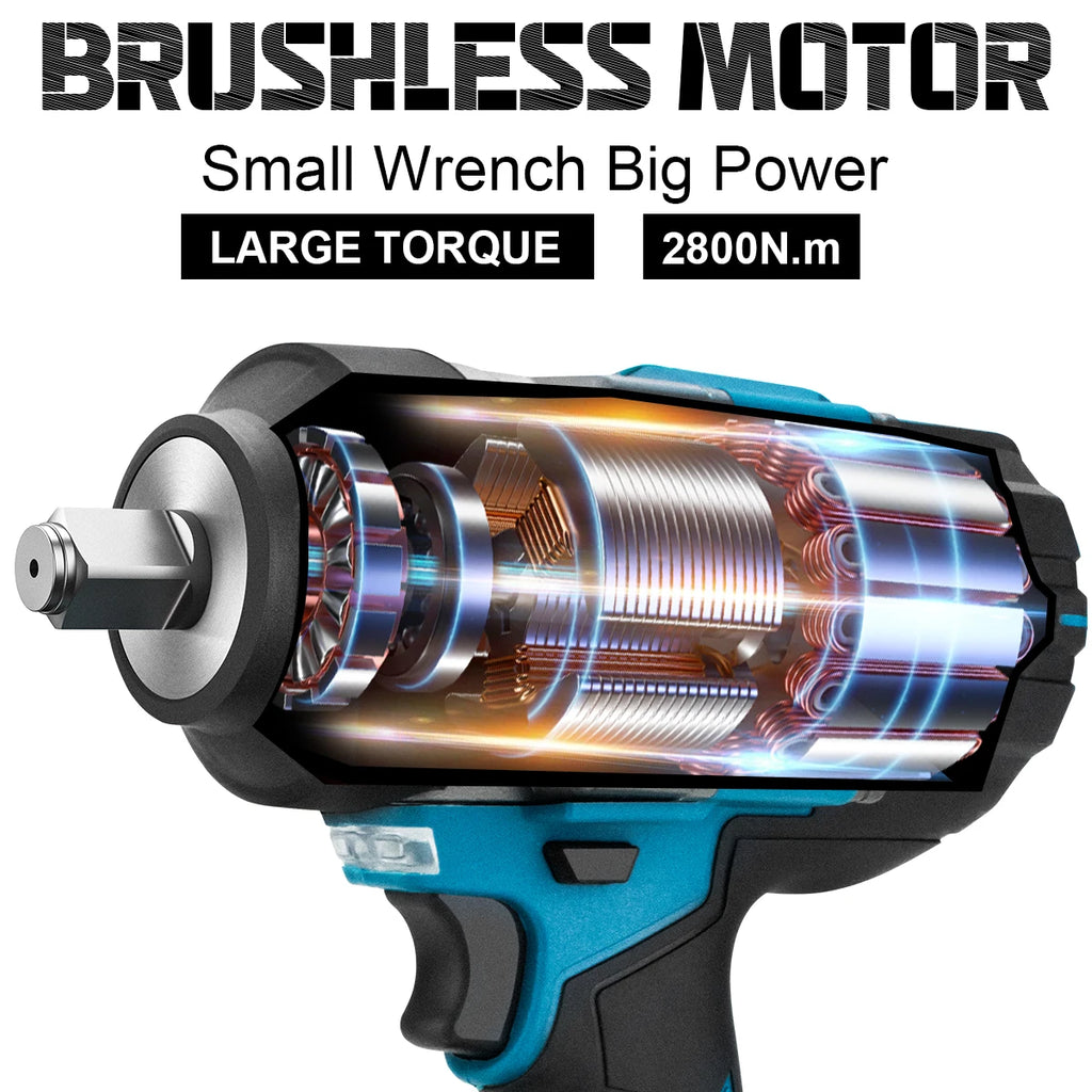 Gisam 2800N.M Brushless Electric Wrench 1/2 Inch Impact Wrench Electirc Screwdriver Drill Compatible with Makita 18V Battery Pin