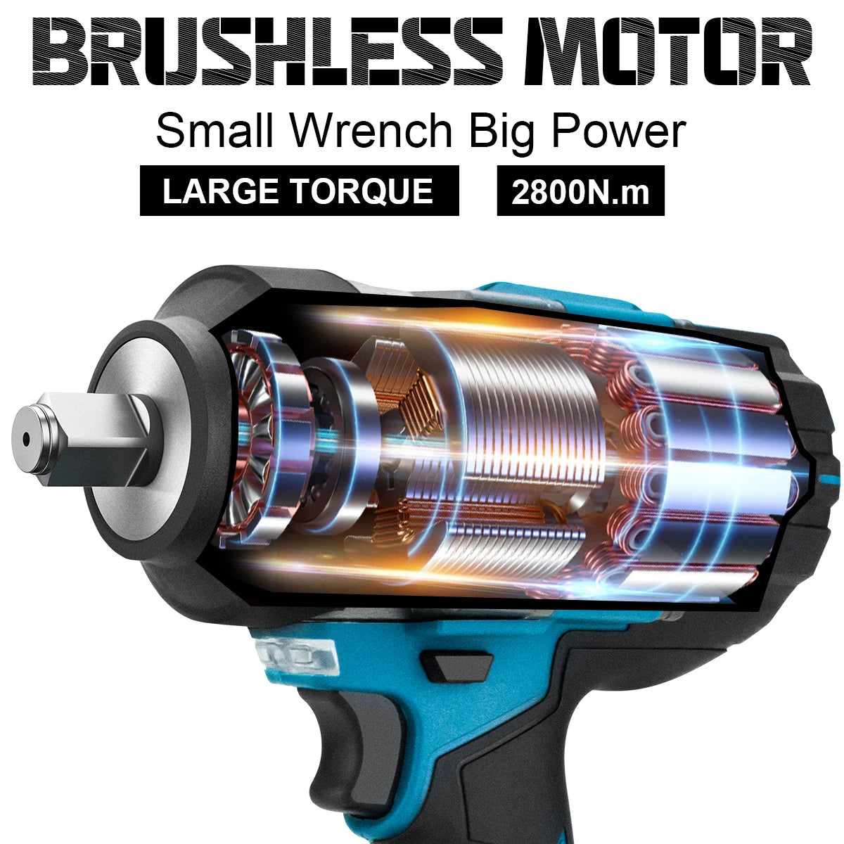 Gisam 2800N.M Brushless Electric Wrench 1/2 Inch Impact Wrench Electirc Screwdriver Drill Compatible with Makita 18V Battery Pin