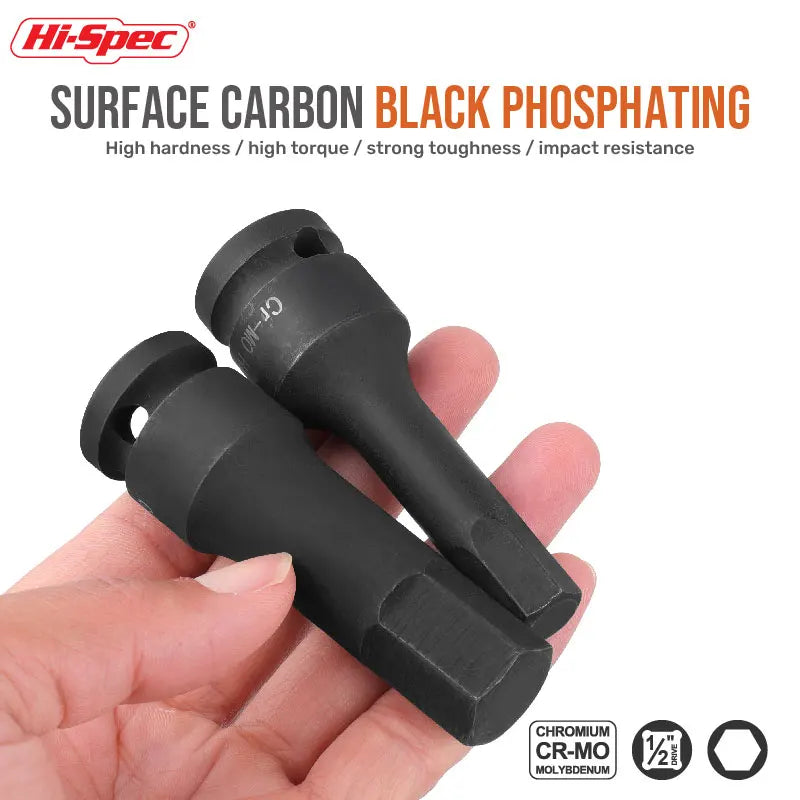 Hi-Spec 1/2 Impact Screwdriver Hex Bit Socket Heavy Duty Electric Wrench Drill Adapter H5 to H19 Cr-Mo Hand Tool for Auto Repair