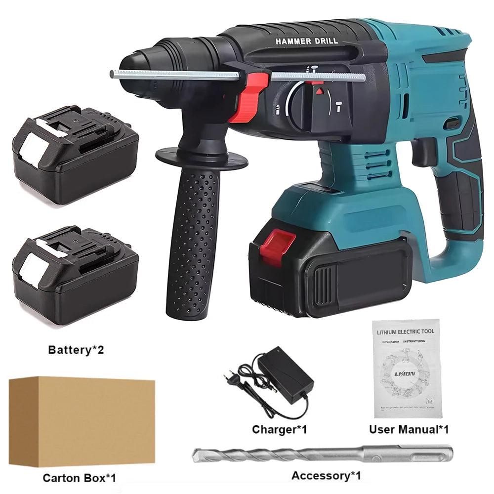 26mm Brushless Electric Hammer Drill Cordless Impact Drill Power Tools For Makita 21V Battery Multifunctional Rotary Hammer