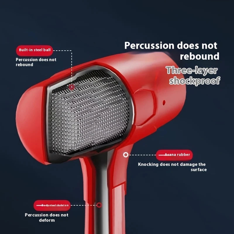 Double-sided rubber hammer, heavy-duty rubber hammer, with insulated handle and non-slip grip, non-elastic mounting hammer.