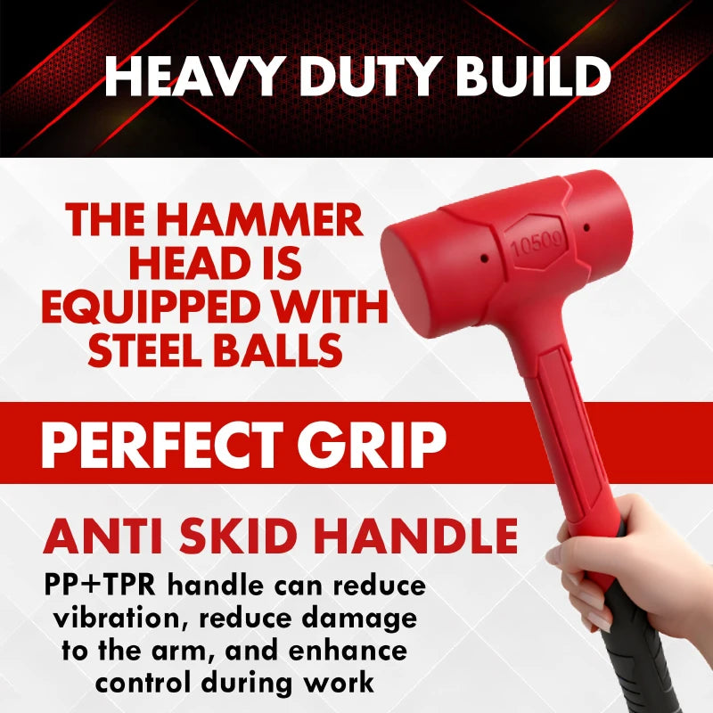 Double-sided rubber hammer, heavy-duty rubber hammer, with insulated handle and non-slip grip, non-elastic mounting hammer.