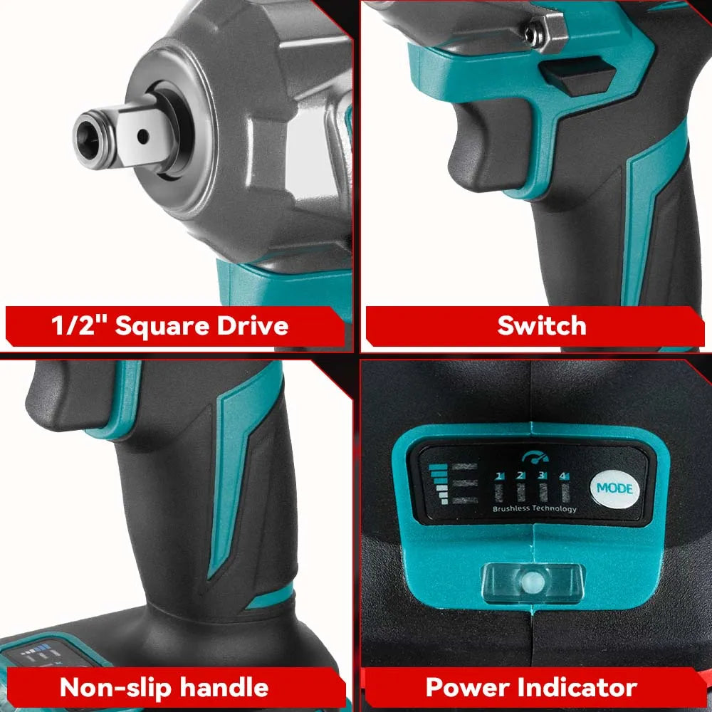 ONEVAN 1200N.M Brushless Electric Impact Wrench 3 Funtion 1/2" Cordless Portable Screwdriver Drill Tools For Makita Battery Pin