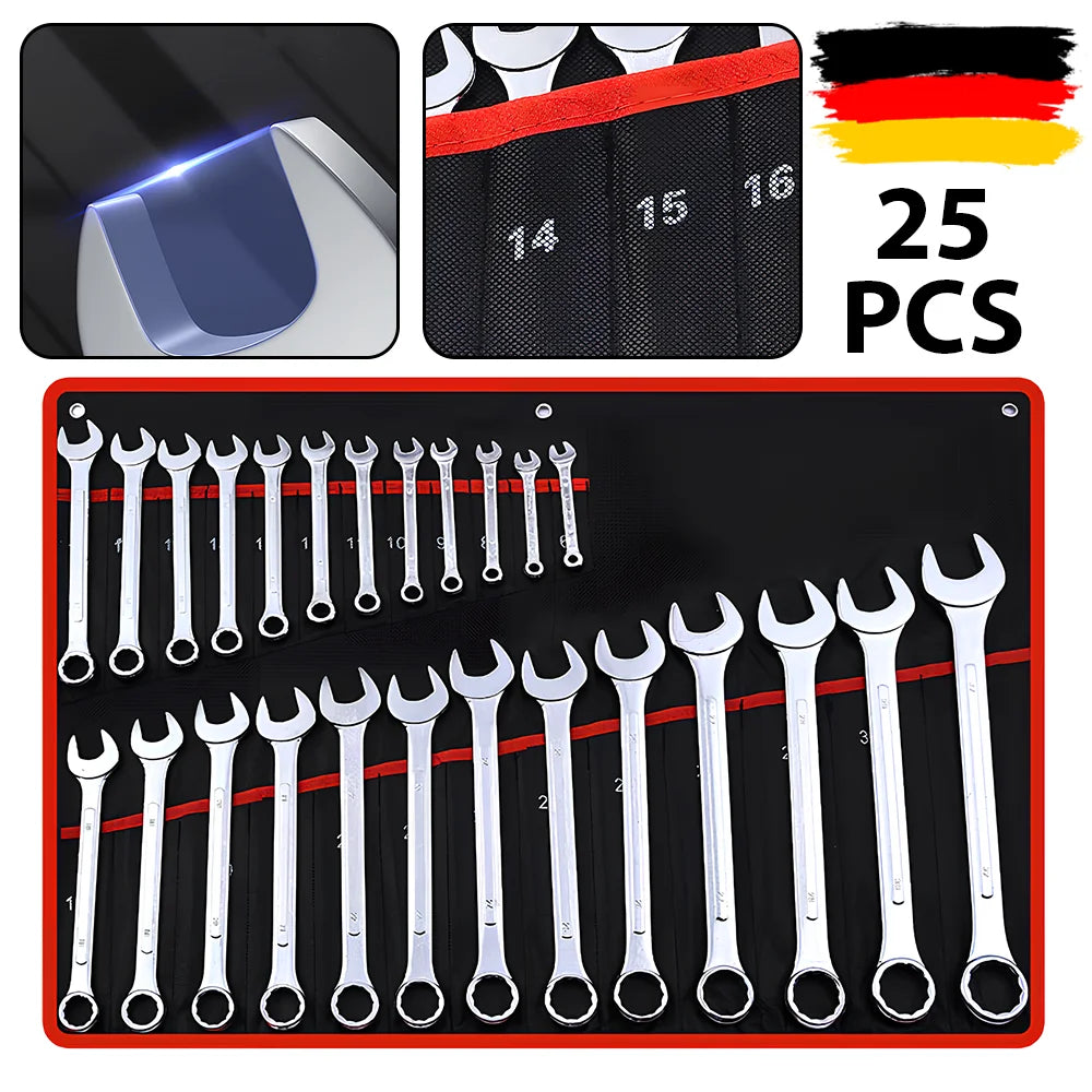 25Pcs Dual-purpose Wrench Set 6-28/30/32mm Blossom Ring Open-ended Spanner Hand Tools for Bicycle Motorcycle Car Repair Tools