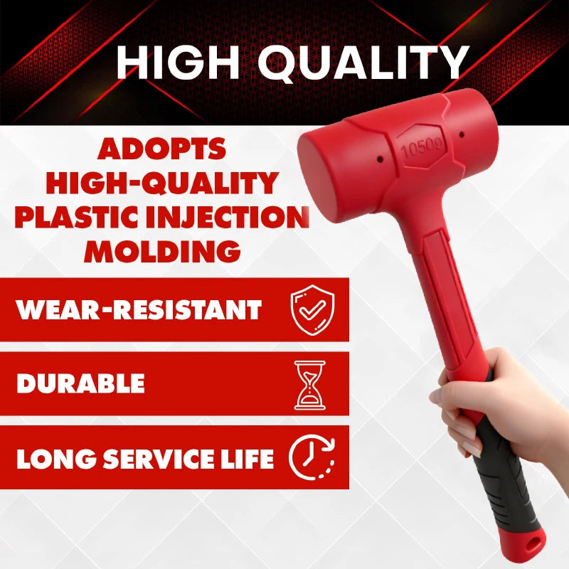 Double-sided rubber hammer, heavy-duty rubber hammer, with insulated handle and non-slip grip, non-elastic mounting hammer.