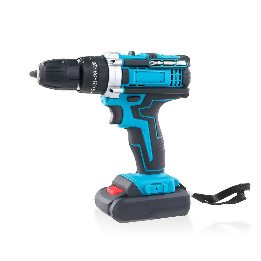 21V Cordless Brush Drill Driver with Impact Function Rotary Hammer 2-Speed Hammer Drill Electric Screwdriver Set With 2 Battery