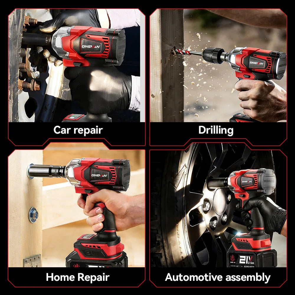 ONEVAN 1200N.M Brushless Electric Impact Wrench 1/2 inch Cordless Screwdriver Wrench Power Tool For Makita 18V Battery Pin