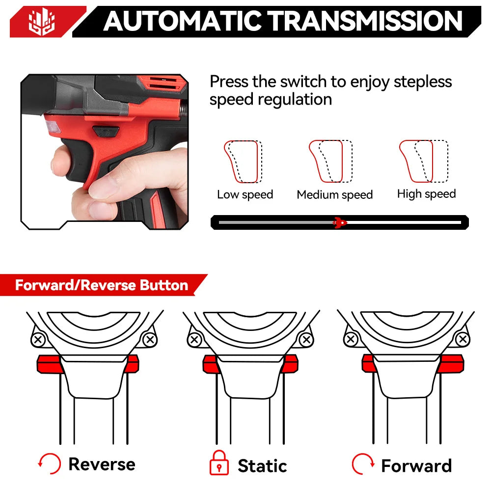 ONEVAN 2800N.M 2800W Brushless Electric Impact Wrench 1/2 Inch Cordless Wrench Screwdriver Power Tool For Makita 18V Battery Pin