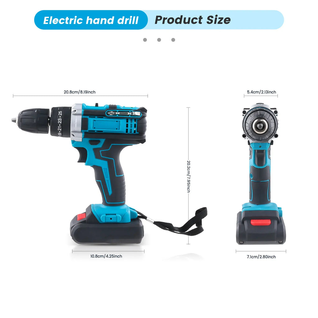 21V Cordless Brush Drill Driver with Impact Function Rotary Hammer 2-Speed Hammer Drill Electric Screwdriver Set With 2 Battery