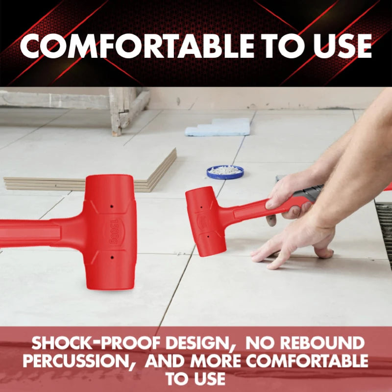 Double-sided rubber hammer, heavy-duty rubber hammer, with insulated handle and non-slip grip, non-elastic mounting hammer.