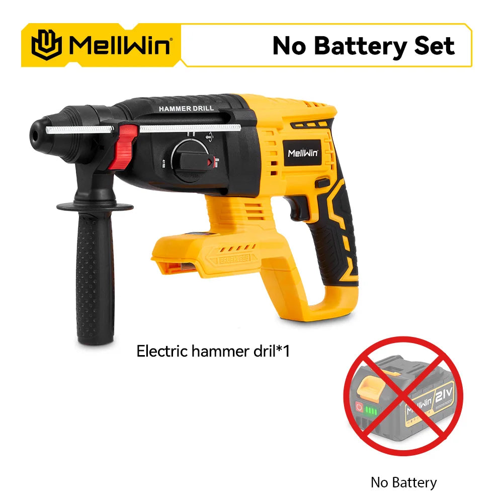 MELLWIN 3 in 1 Brushless Electric Hammer Drill Multifunction Impact Hammer for Steel Concrete Wood For Makita 18V Battery Pin