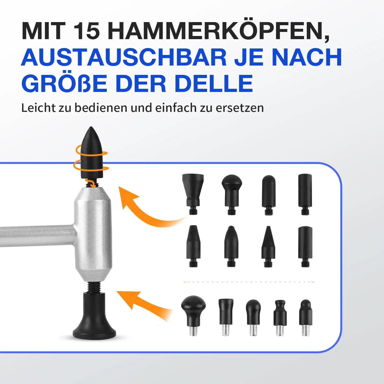 PDR Tool Dent Repair Hammer Set 15 Interchangeable Heads for Precise Removal of Small Hail Damage Rustproof Aluminum Alloy