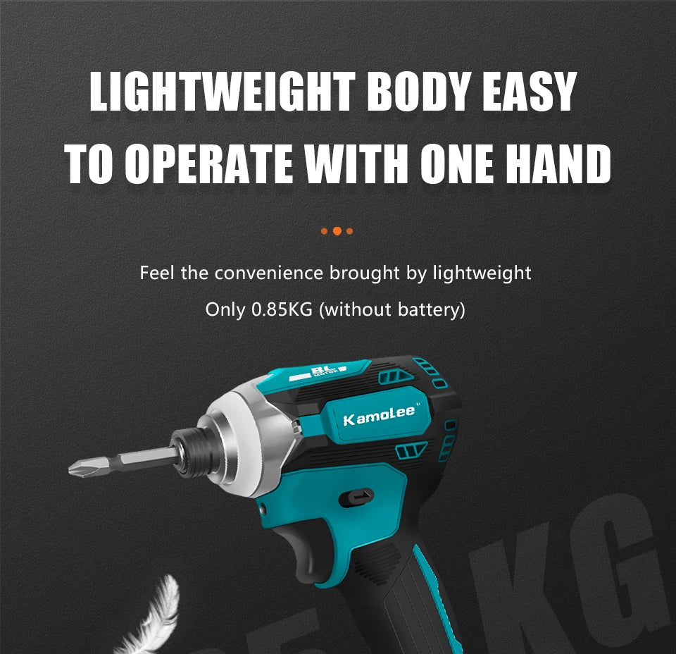 Kamolee 588Nm Cordless Electric Impact Brushless Wrench 5 Speed Screwdriver Power Tool 1/4" with 3 LED Light for 18V 21V Battery