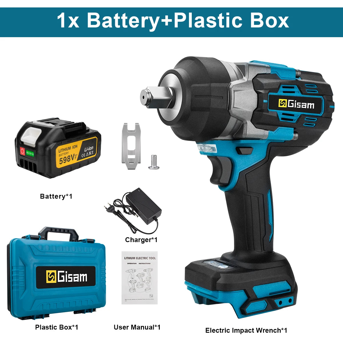 Gisam 2800N.M Brushless Electric Wrench 1/2 Inch Impact Wrench Electirc Screwdriver Drill Compatible with Makita 18V Battery Pin