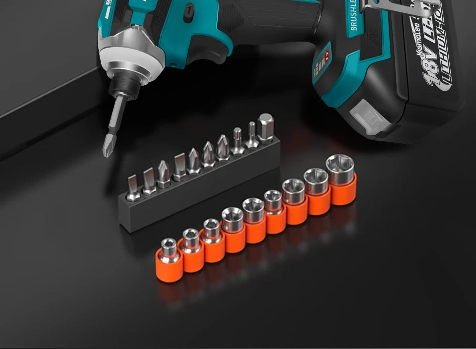 Kamolee 588Nm Cordless Electric Impact Brushless Wrench 5 Speed Screwdriver Power Tool 1/4" with 3 LED Light for 18V 21V Battery