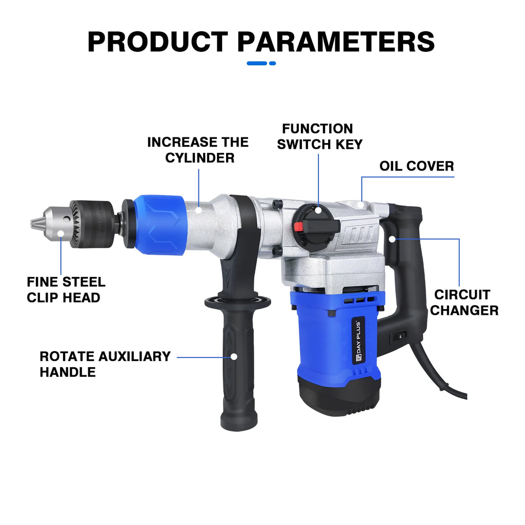 DayPlus 1500W SDS-Plus Rotary Hammer Drill,Corded Drills, Heavy Duty Chipping Hammers w/ Vibration Control& Safety Clutch & Case