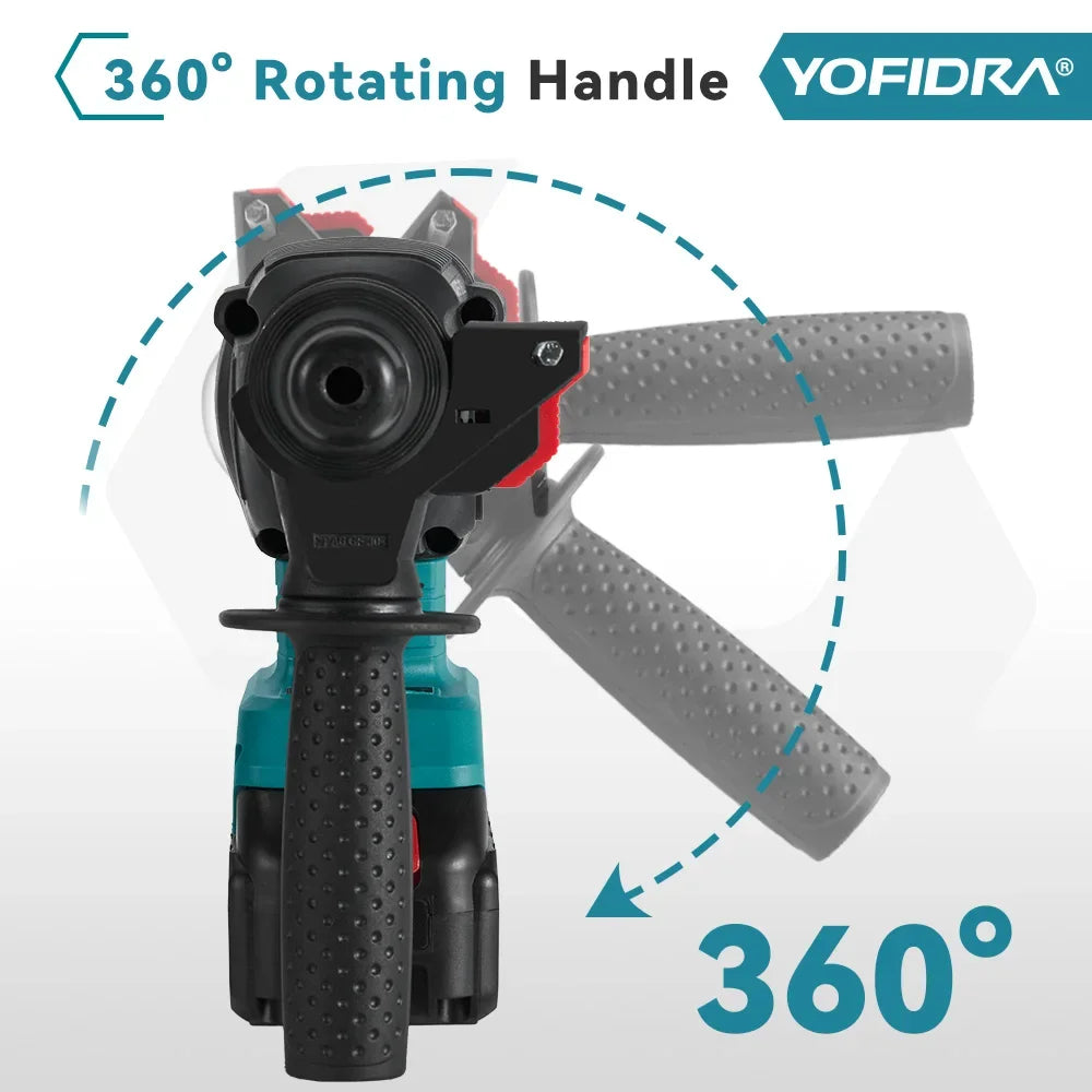 YOFIDRA 26MM Brushless Electric Hammer Drill 1680W Cordless Multifunctional Rotary Hammer Drill Tool For Makita 18V Battery Pin