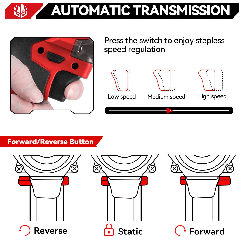ONEVAN 1200N.M Brushless Electric Impact Wrench 1/2 inch Cordless Screwdriver Wrench Power Tool For Makita 18V Battery Pin