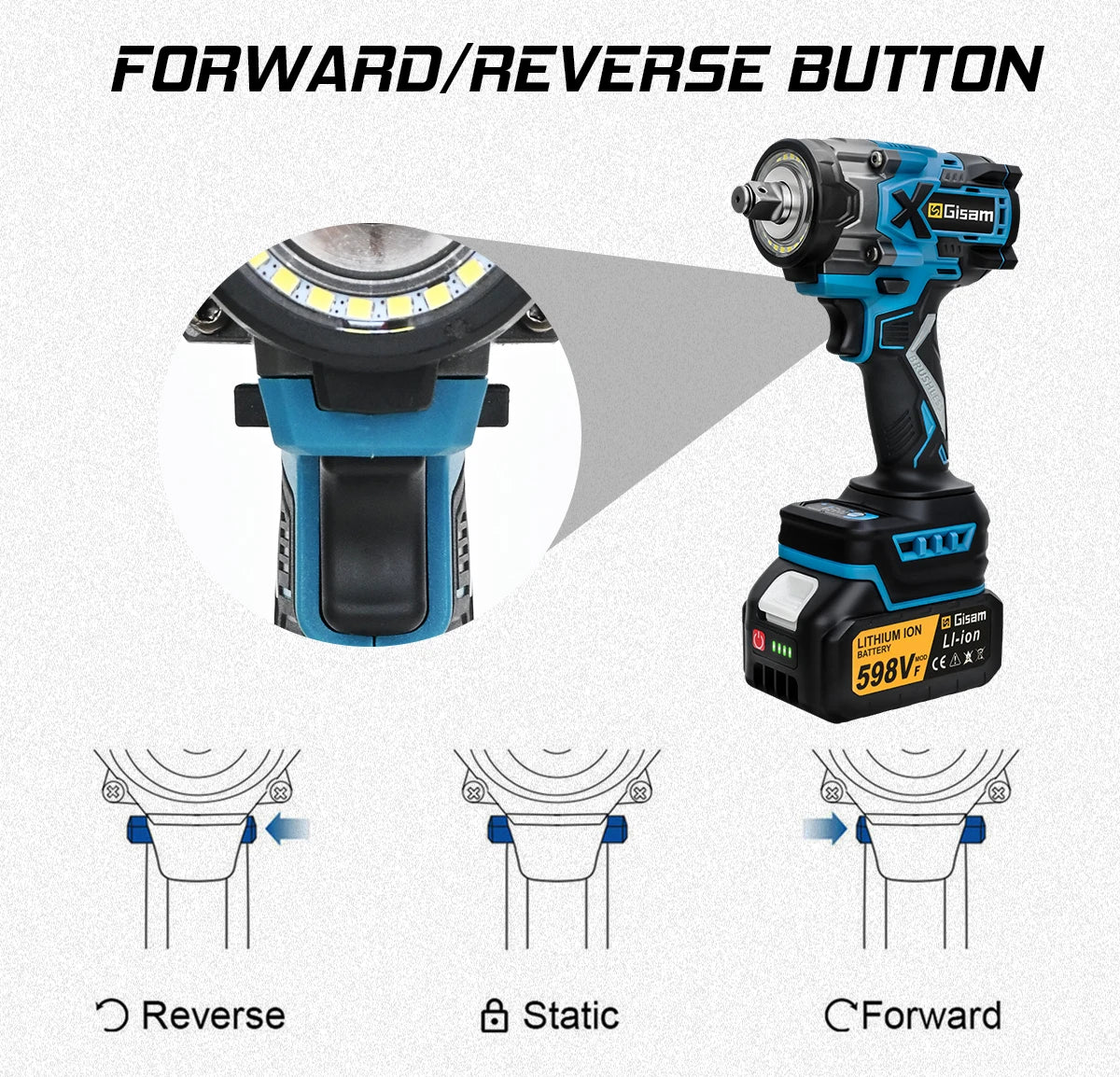 Gisam 900N.M Brushless Electric Wrench 1/2 Inch Impact Wrench Electirc Screwdriver Drill Compatible with Makita 18V Battery Pin
