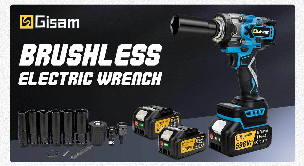 Gisam 900N.M Torque Brushless Electric Impact Wrench 1/2 inch Cordless Wrench Screwdriver Power Tools For Makita 18V Battery Pin