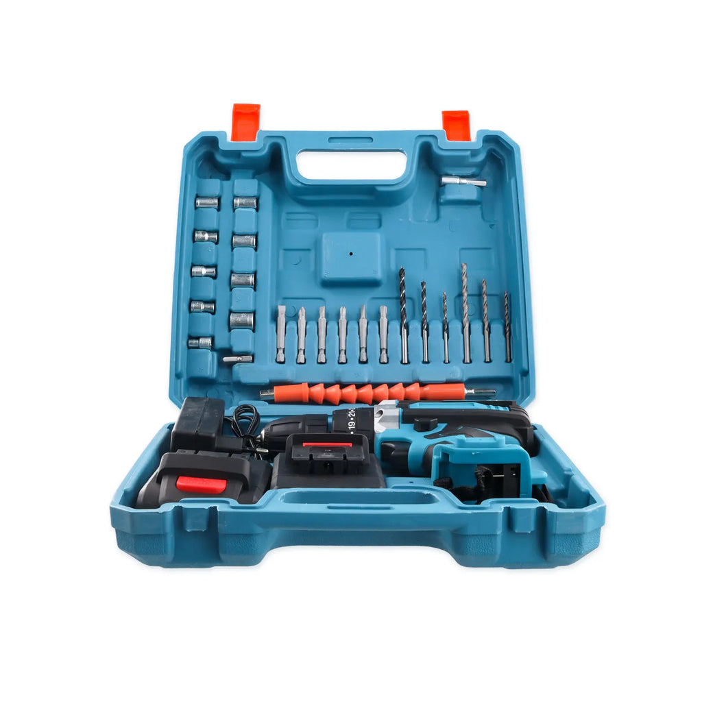 21V Cordless Brush Drill Driver with Impact Function Rotary Hammer 2-Speed Hammer Drill Electric Screwdriver Set With 2 Battery